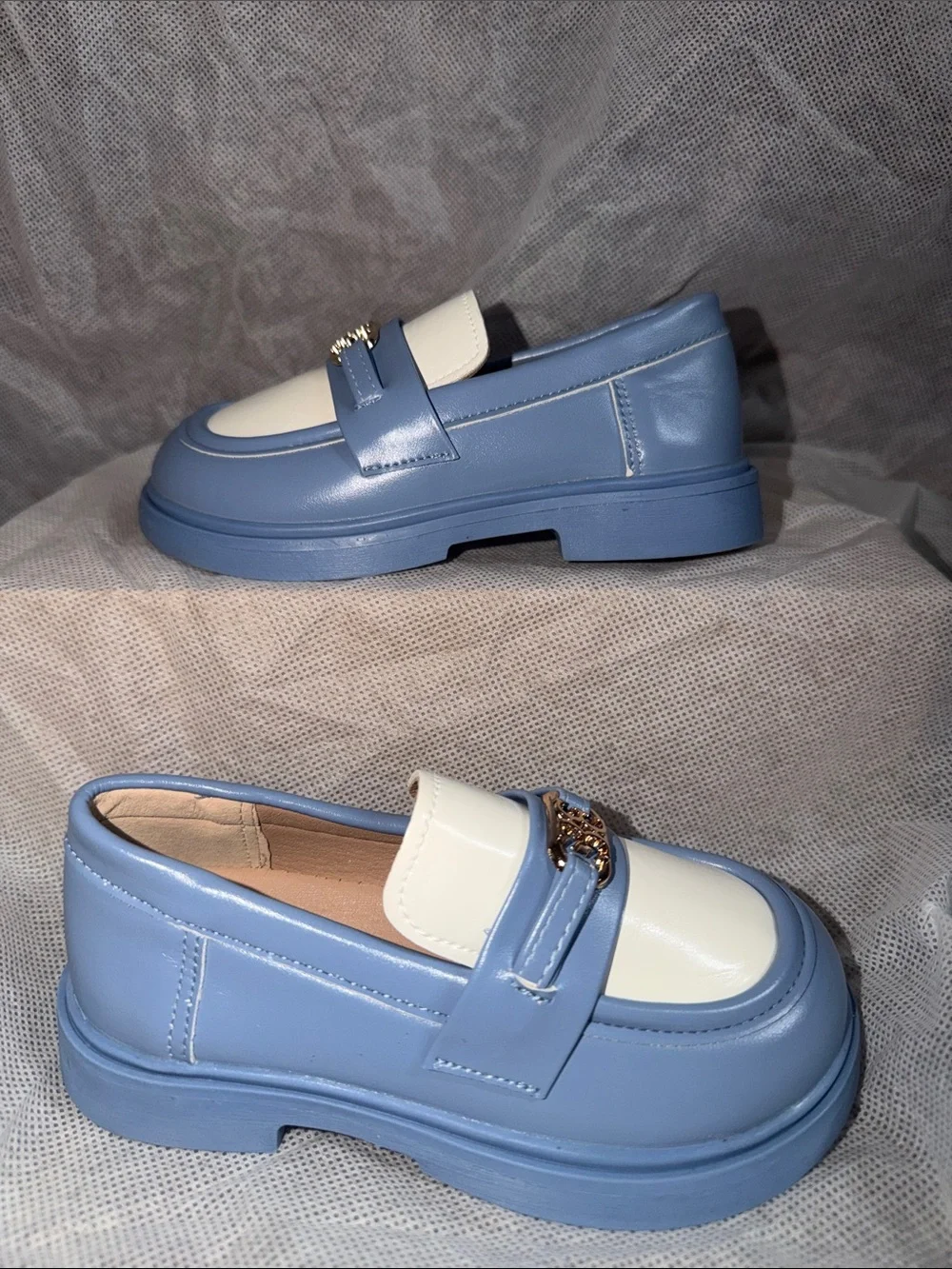 Fashion brand little Kids Blue and White Loafer Classic Slip-On Dress Shoe 10sz